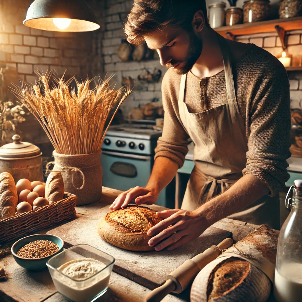 Baker preparing bread with love